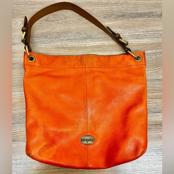 Fossil Vintage Orange Leather Large Crossbody Bag - Picture 1 of 10